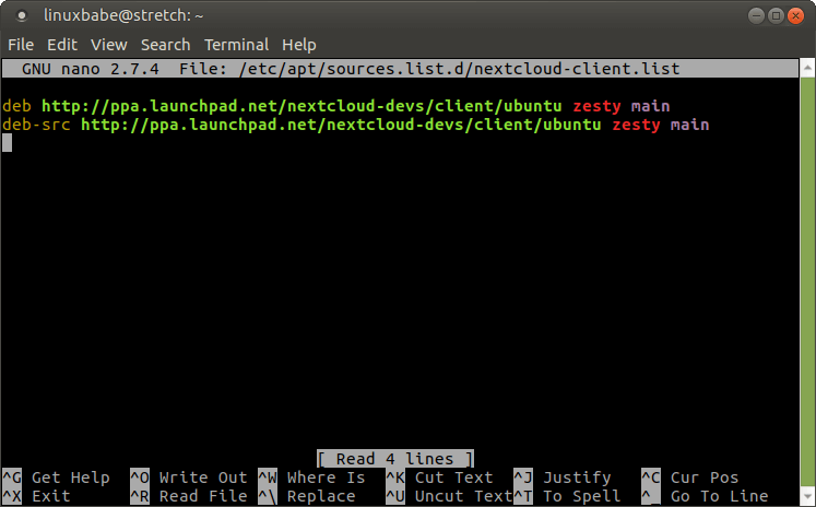 apt sources list example (nano)